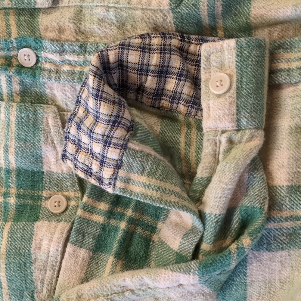 American Eagle Cropped Flannel Cotton Shirt Green Plaid Size Small - Picture 4 of 7